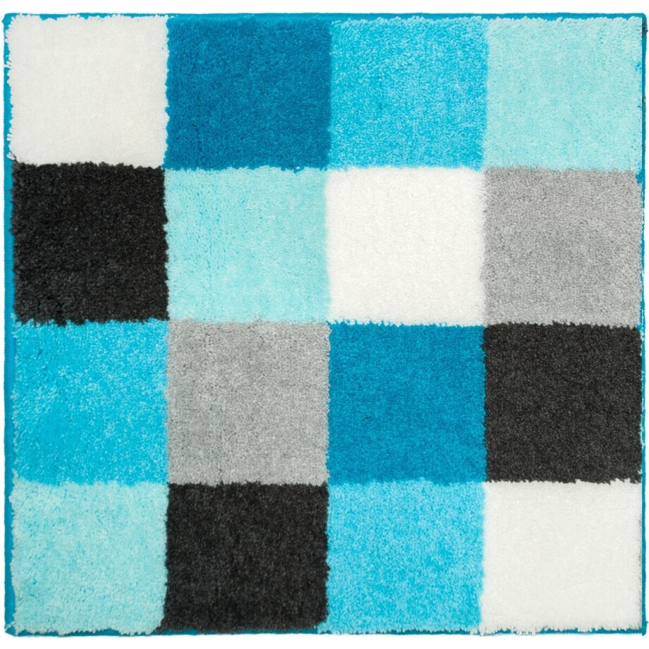 Casilin Badmat Antislip Blocks - 50x60cm - Rechthoekige Douchemat - Waterabsorberend - Wasbaar en Sneldrogend - Acryl - Blauw, Aqua afbeelding 1
