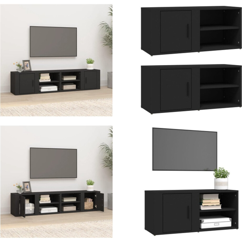 vidaXL - Tv-meubels - 2 - st - 80x31,5x36 - cm - bewerkt - hout - zwart afbeelding 1