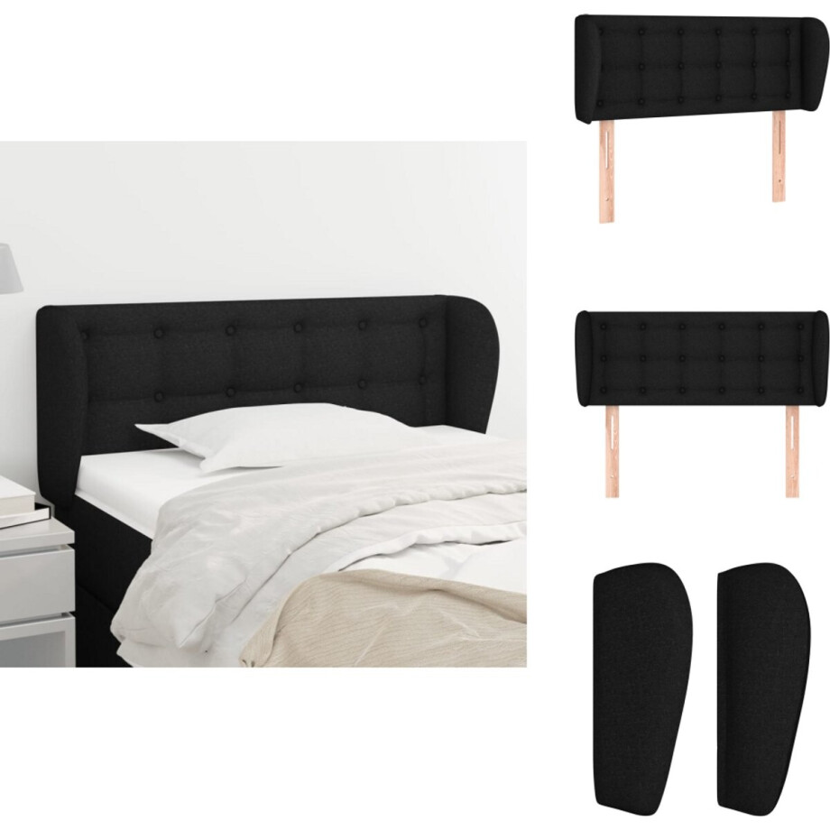 vidaXL Hoofdbord - Hoofdborden - Hoofdeinde - Houten Hoofdbord - Hoofdbord met randen 83x23x78/88 cm stof zwart afbeelding 1