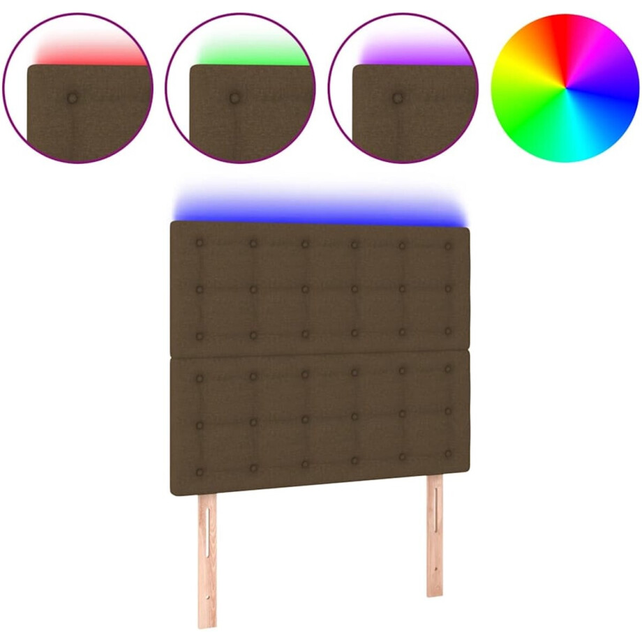 vidaXL - Hoofdbord - LED - 90x5x118/128 - cm - stof - donkerbruin afbeelding 1