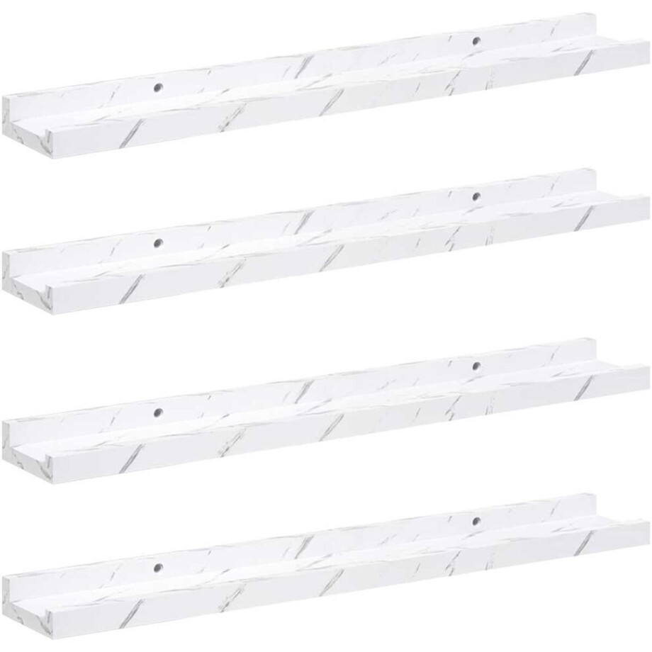 vidaXL - Wandplank - 4 - st - Wit - Marmer - 60 - x - 9 - x - 3 - cm - Bewerkt - hout vidaXL - Wandplank - 4 - st - Wit - Marmer - 60 - x - 9 - x - 3 - cm - Bewerkt - hout afbeelding 1