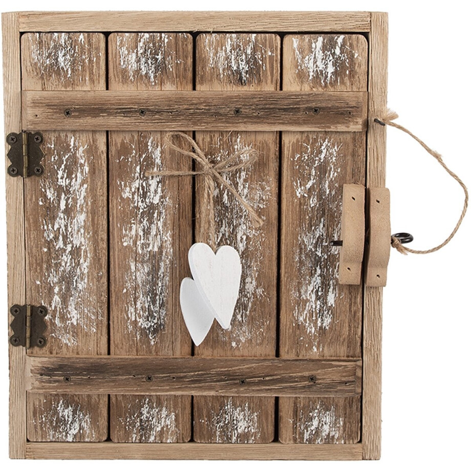 Clayre & Eef Sleutelkastje 24x7x30 cm Bruin Wit Hout afbeelding 1