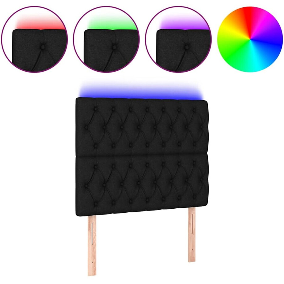 vidaXL - Hoofdbord - LED - 100x7x118/128 - cm - stof - zwart afbeelding 1