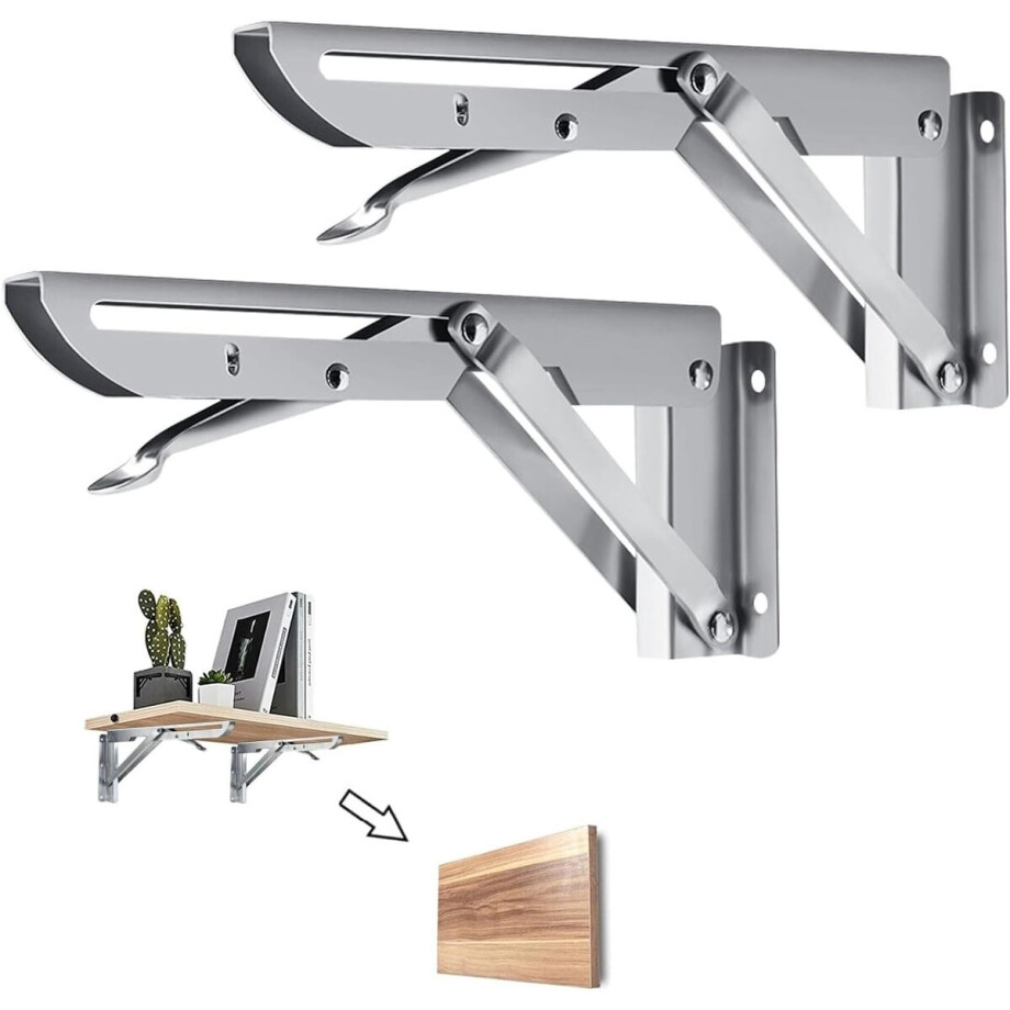 TheLau ® Klapbare Stalen Beugels voor Ruimtebesparende Tafel- en Wandmontage, Set van 2, Maximaal 40 kg Draagvermogen TheLau ® Klapbare Stalen Beugels voor Ruimtebesparende Tafel- en Wandmontage, Set van 2, Maximaal 40 kg Draagvermogen afbeelding 1