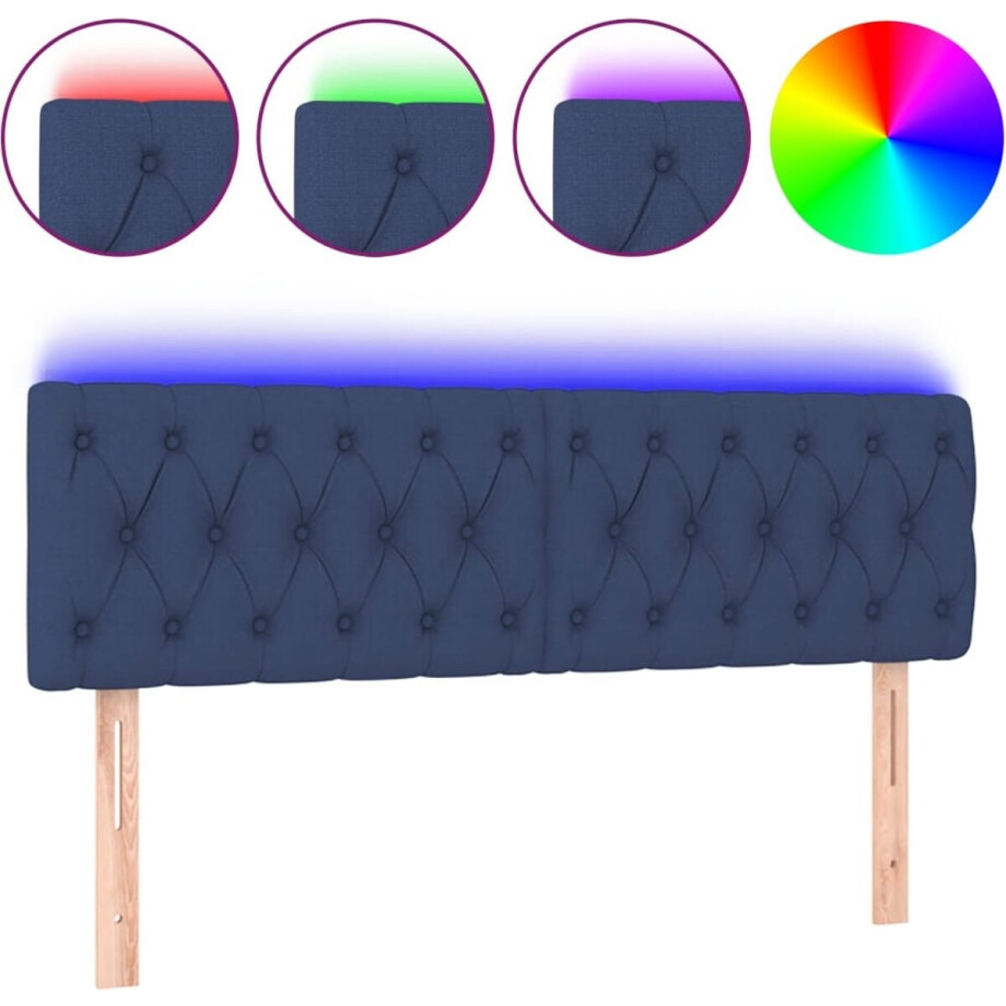 vidaXL - Hoofdbord - LED - 160x7x78/88 - cm - stof - blauw afbeelding 1