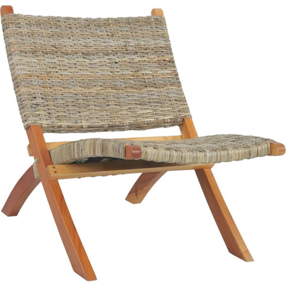 vidaXL - Relaxstoel - natuurlijk - kubu - rattan - en - massief - mahoniehout vidaXL - Relaxstoel - natuurlijk - kubu - rattan - en - massief - mahoniehout afbeelding 1