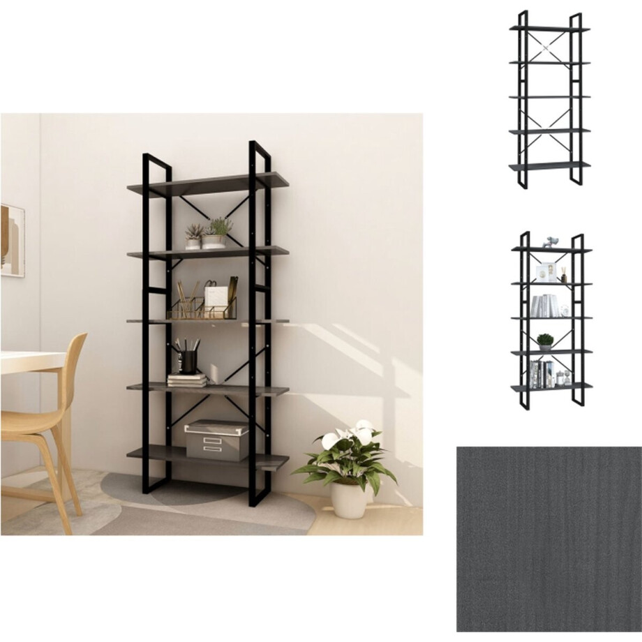 vidaXL Boekenkast Set - Grenenhout - Grijs Bibliotheek - Boekenkast - Industrieel Design - Hout - Grijze Kleur afbeelding 1