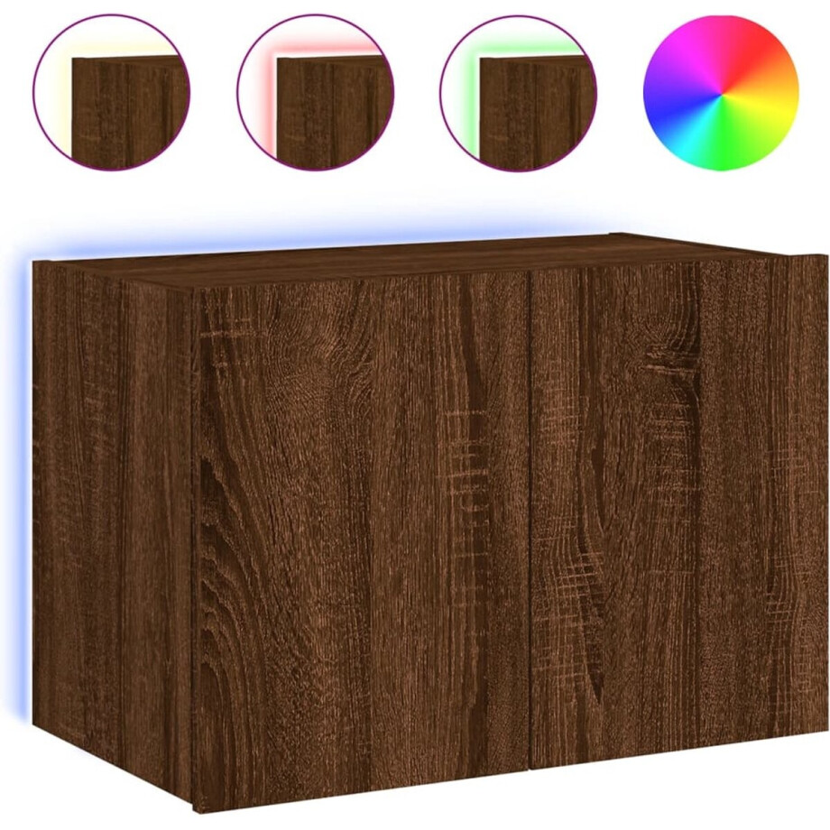 vidaXL Tv-meubel LED 60x35x41 cm bruin eiken Tv-meubel - Wandmontage - Led-verlichting - Bruin - Houten Tv-meubel vidaXL Tv-meubel LED 60x35x41 cm bruin eiken Tv-meubel - Wandmontage - Led-verlichting - Bruin - Houten Tv-meubel afbeelding 1