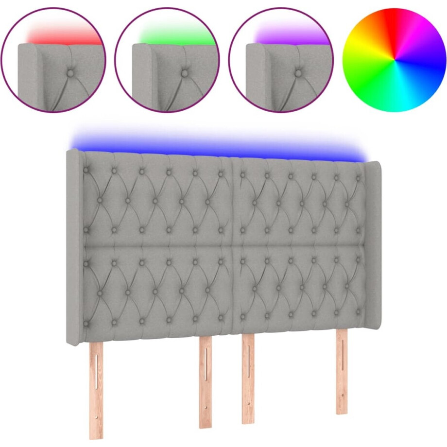 vidaXL - Hoofdbord - LED - 147x16x118/128 - cm - stof - lichtgrijs vidaXL - Hoofdbord - LED - 147x16x118/128 - cm - stof - lichtgrijs afbeelding 1
