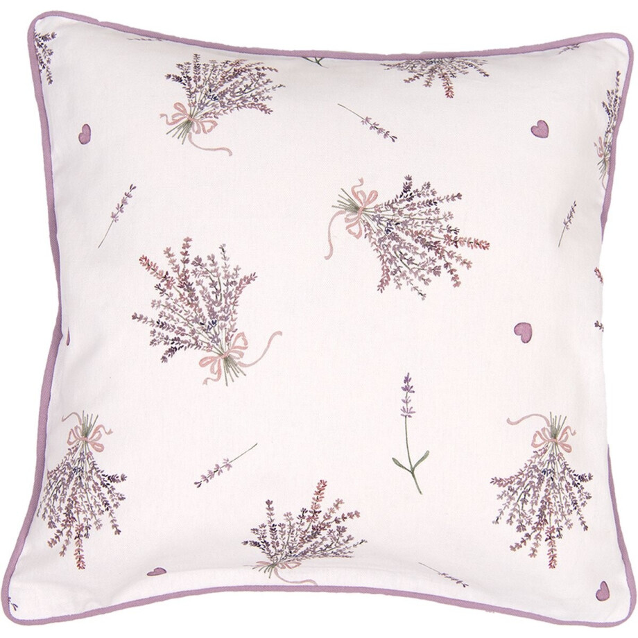 Clayre & Eef Kussenhoes 40x40 cm Paars Wit Katoen Lavendel afbeelding 1