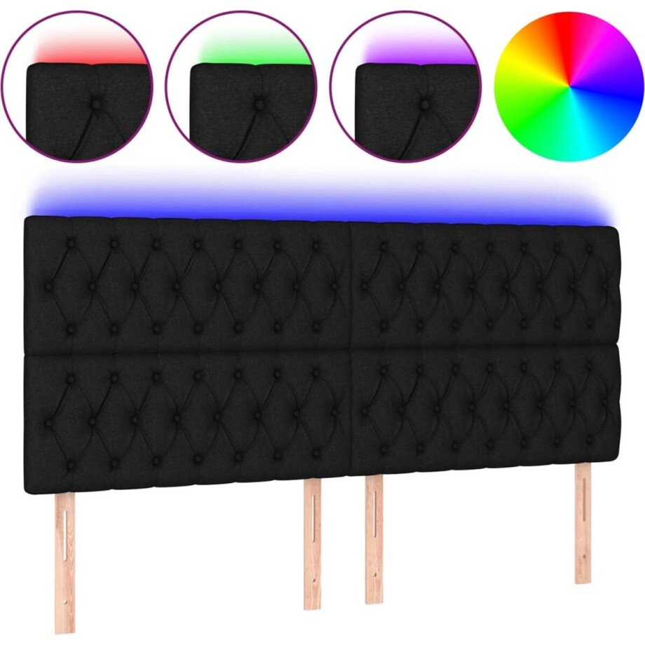 vidaXL - Hoofdbord - LED - 180x7x118/128 - cm - stof - zwart afbeelding 1