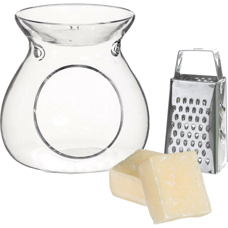 Ideas4seasons Amberblokjes/geurblokjes cadeauset - cashmere - inclusief geurbrander en mini rasp afbeelding 1