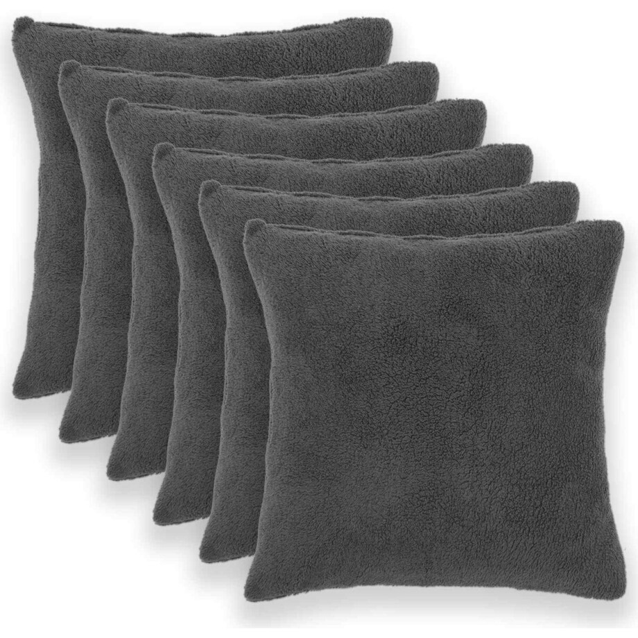 vidaXL - Kussensloop - 6 - pcs - HEERLEN - Donkergrijs - 70 - x - 70 - cm - Bouclé afbeelding 1