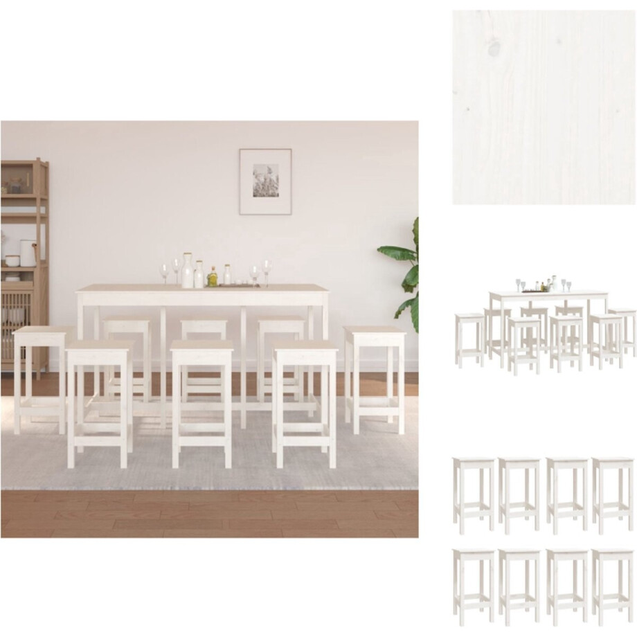 vidaXL Barset - Barsets - Pubset - Bistroset - 9-delige Barset massief grenenhout wit vidaXL Barset - Barsets - Pubset - Bistroset - 9-delige Barset massief grenenhout wit afbeelding 1