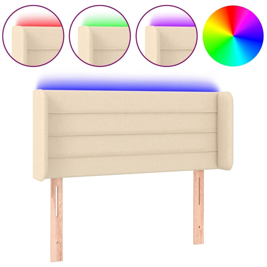 vidaXL - Hoofdbord - LED - 83x16x78/88 - cm - stof - crèmekleurig afbeelding 1