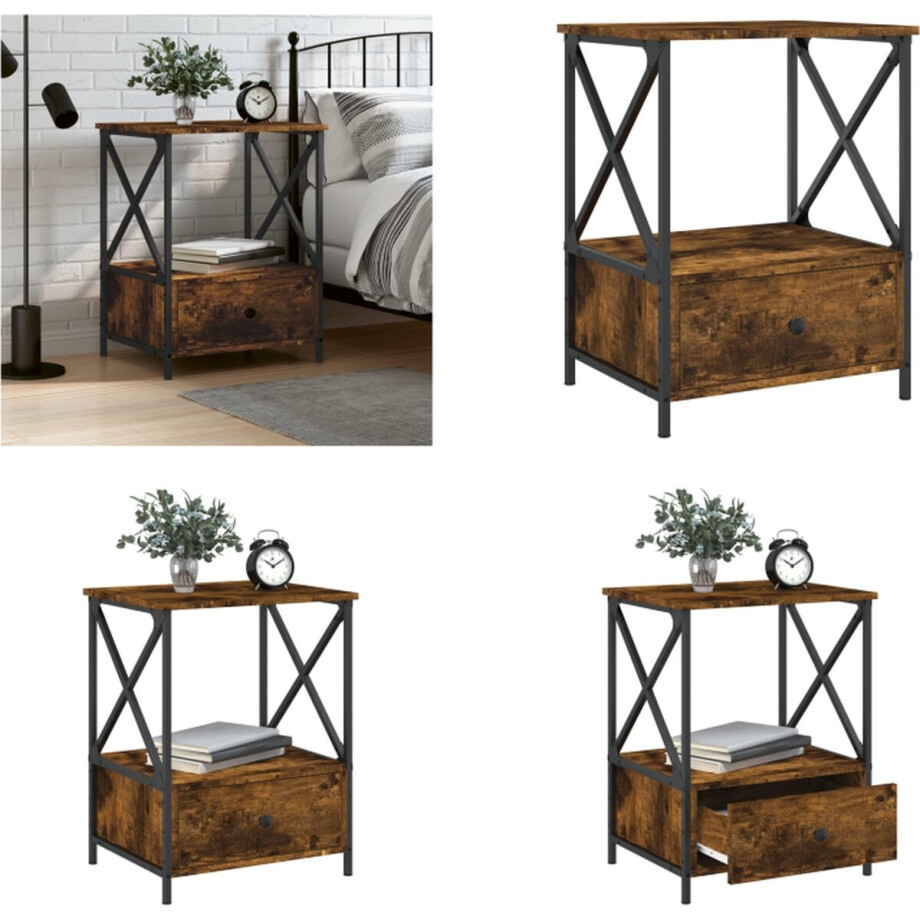 vidaXL - Nachtkastje - 50x41x65 - cm - bewerkt - hout - gerookt - eikenkleurig afbeelding 1