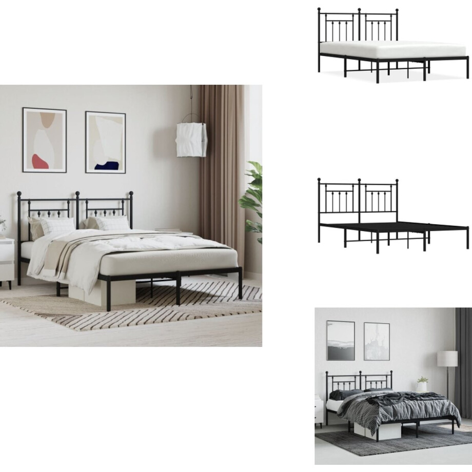 vidaXL - Bedframe - met - hoofdbord - metaal - zwart - 150x200 - cm afbeelding 1