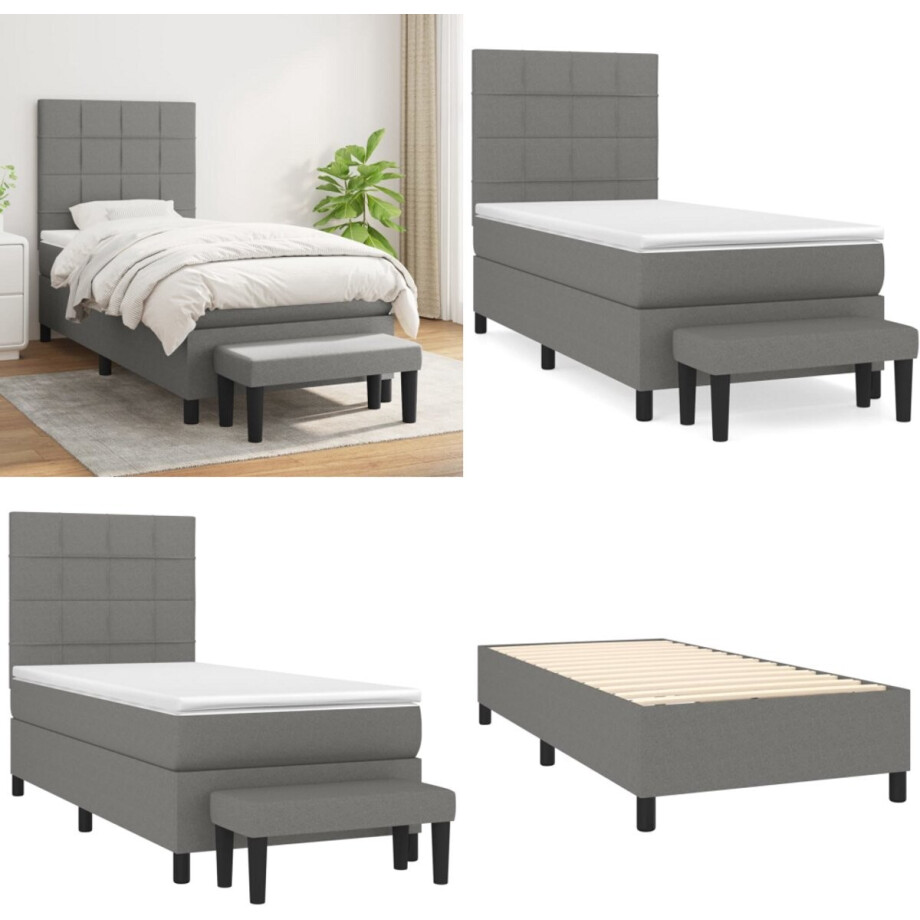 vidaXL Boxspring met matras stof donkergrijs 90x200 cm - Boxspring - Boxsprings - Pocketveringbed - Bed afbeelding 1