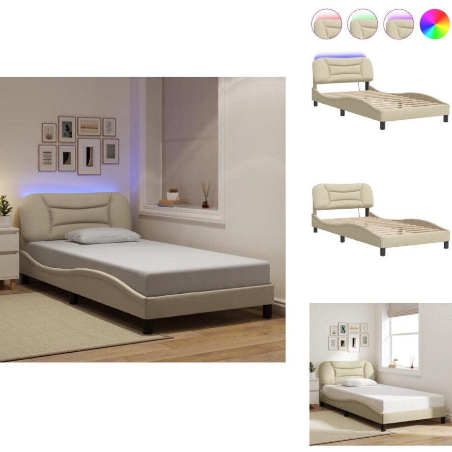 vidaXL Bedframe - Bedframes - Bed - Bedbodem - Bedframe met LED zonder matras 100x200 cm stof crème vidaXL Bedframe - Bedframes - Bed - Bedbodem - Bedframe met LED zonder matras 100x200 cm stof crème afbeelding 1
