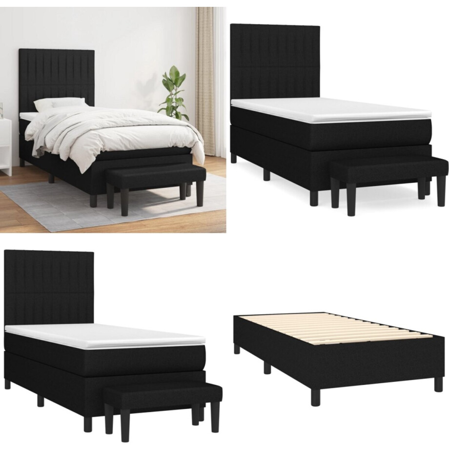 vidaXL Boxspring met matras stof zwart 90x190 cm - Boxspring - Boxsprings - Pocketveringbed - Bed vidaXL Boxspring met matras stof zwart 90x190 cm - Boxspring - Boxsprings - Pocketveringbed - Bed afbeelding 1