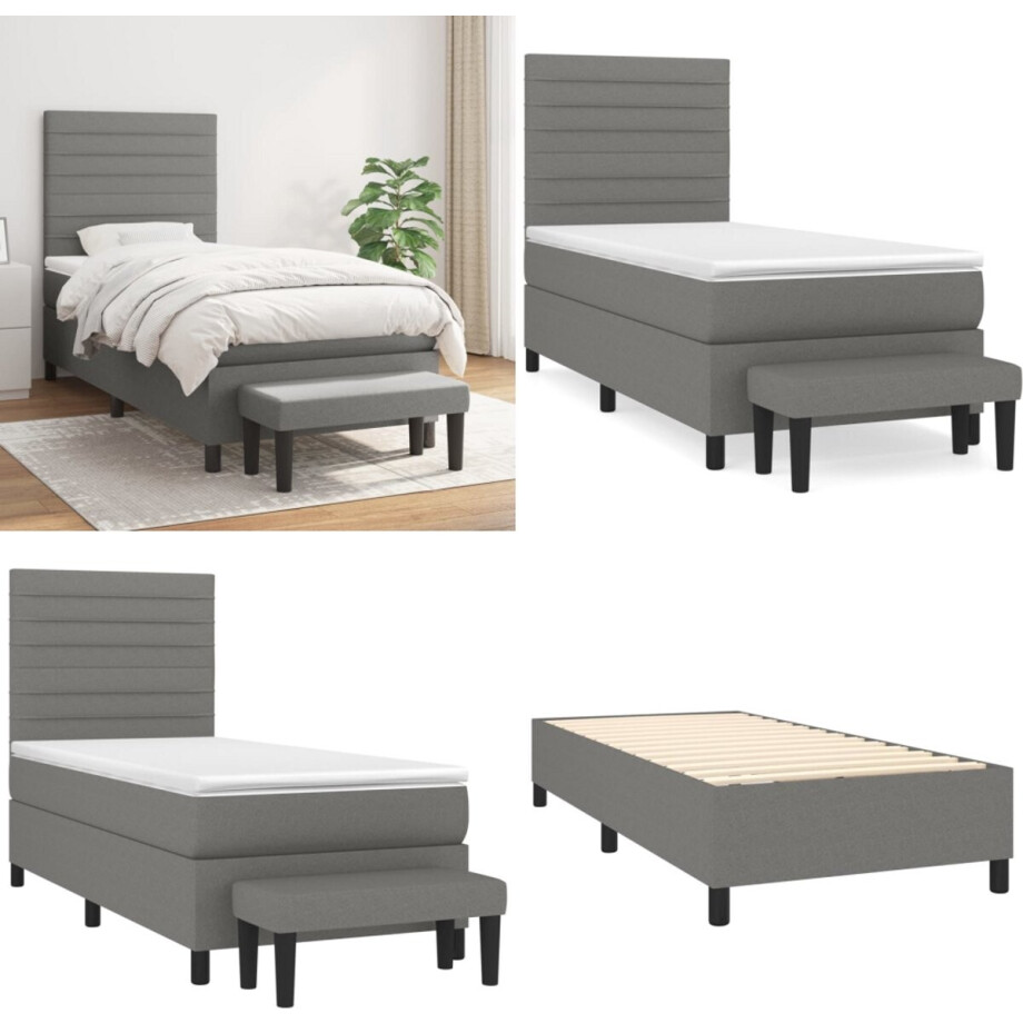 vidaXL Boxspring met matras stof donkergrijs 90x190 cm - Boxspring - Boxsprings - Pocketveringbed - Bed vidaXL Boxspring met matras stof donkergrijs 90x190 cm - Boxspring - Boxsprings - Pocketveringbed - Bed afbeelding 1