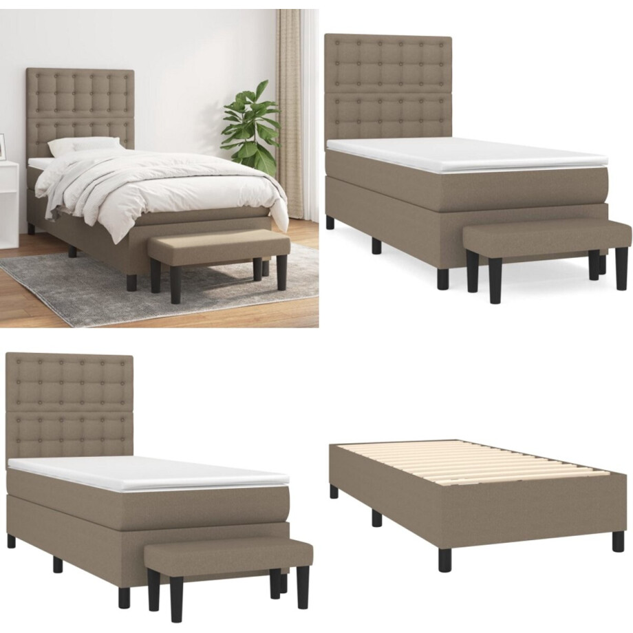 vidaXL Boxspring met matras stof taupe 100x200 cm - Boxspring - Boxsprings - Pocketveringbed - Bed afbeelding 1