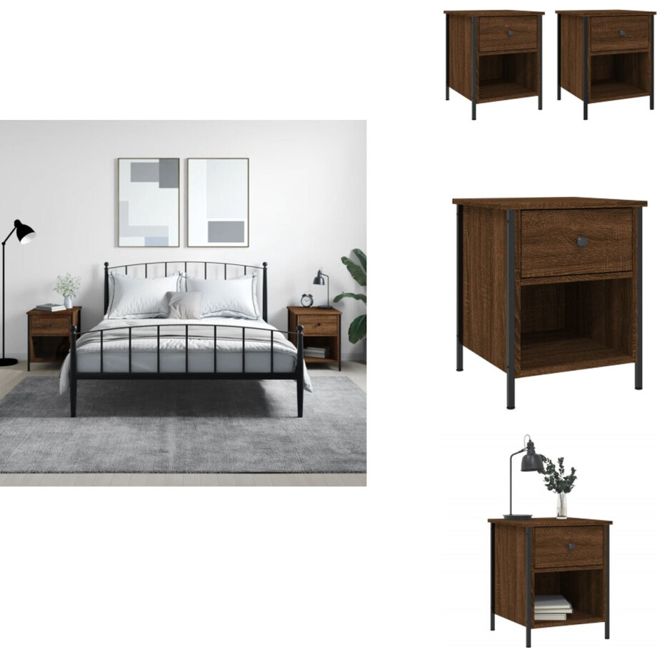 vidaXL Nachtkastje - Nachtkastjes - Kast - Slaapkamermeubel - Nachtkastjes 2 st 40x42x50 cm bewerkt hout bruin eikenkleur afbeelding 1