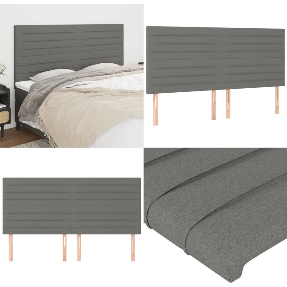 vidaXL Hoofdborden 4 st 80x5x78/88 cm stof donkergrijs - Hoofdbord - Hoofdborden - Hoofdeinde - Houten Hoofdbord afbeelding 1