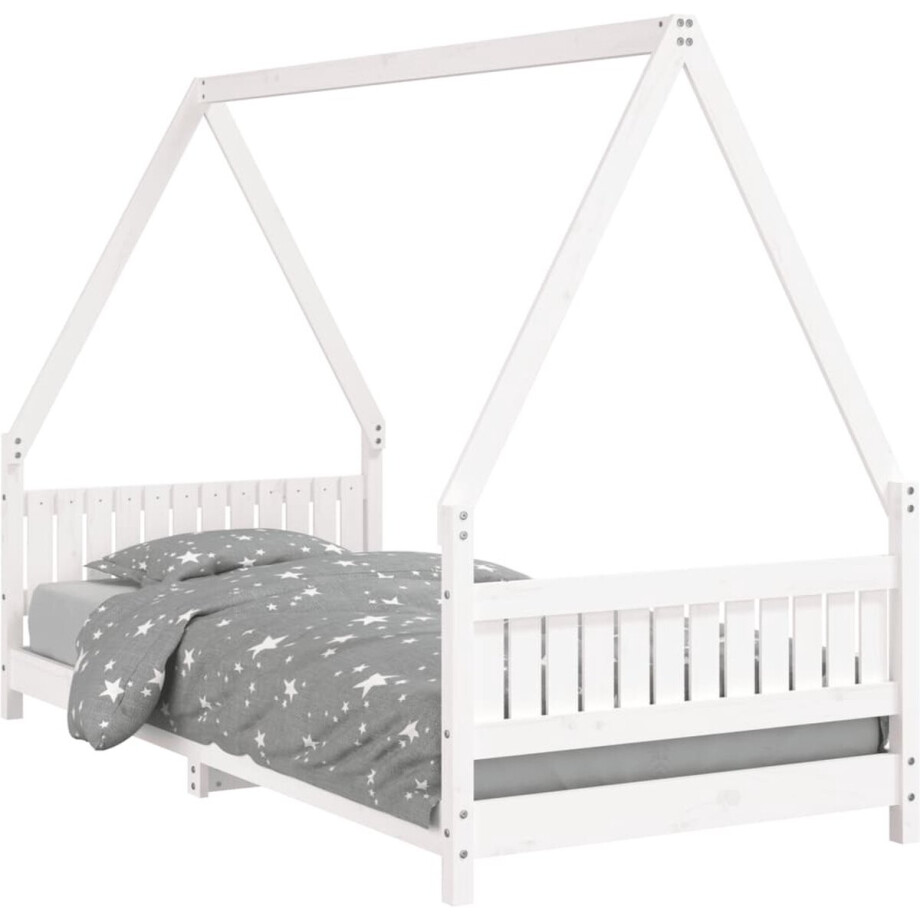 vidaXL - Kinderbedframe - 90x200 - cm - massief - grenenhout - wit afbeelding 1