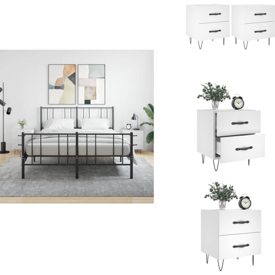 vidaXL Nachtkastje - Nachtkastjes - Bijzettafel - Wandkastje - Nachtkastjes 2 st 40x35x47,5 cm bewerkt hout wit afbeelding 1