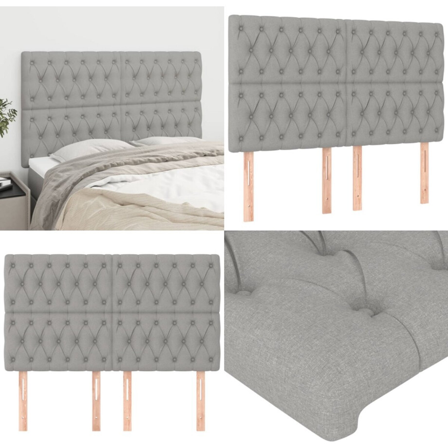 vidaXL Hoofdborden 4 st 80x7x78/88 cm stof lichtgrijs - Hoofdbord - Hoofdborden - Hoofdeinde - Houten Hoofdbord afbeelding 1