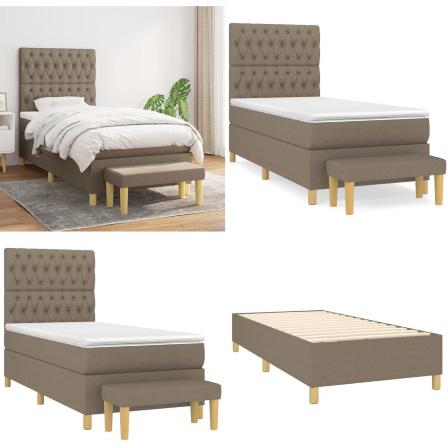 vidaXL Boxspring met matras stof taupe 90x190 cm - Boxspring - Boxsprings - Pocketveringbed - Bed vidaXL Boxspring met matras stof taupe 90x190 cm - Boxspring - Boxsprings - Pocketveringbed - Bed afbeelding 1
