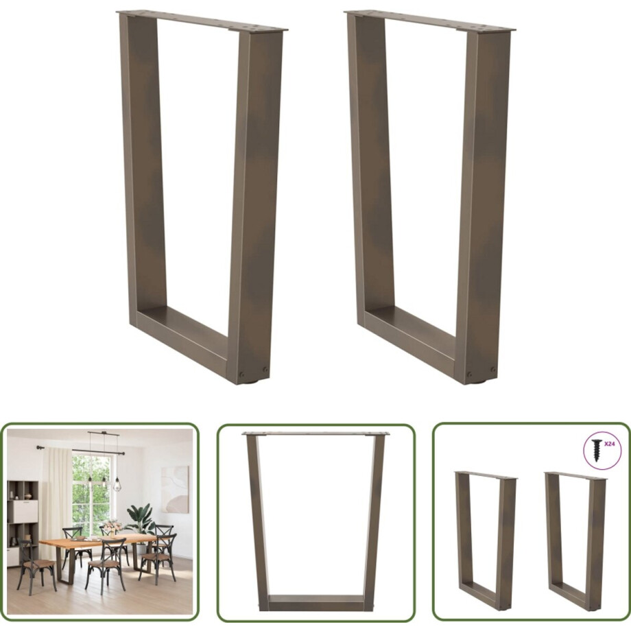 vidaXL Tafelpoten - Eettafelpoten - Eettafelpoten 2 st V-vormig 60x(72-73,3) cm staal naturel - Industrieel Design - Metalen Tafelpoten - V-vormige Tafelpoten afbeelding 1