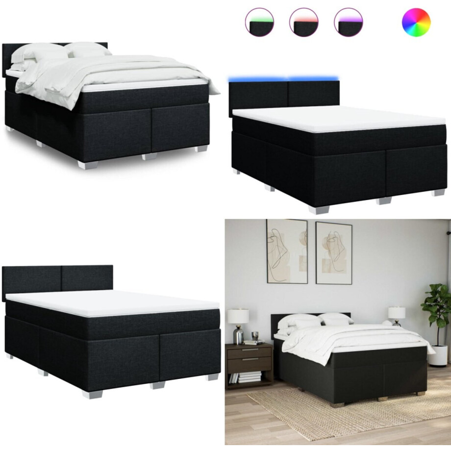 vidaXL Boxspring met matras stof zwart 140x200 cm - Boxspringbed - Boxspringbedden - Boxspring - Bed afbeelding 1