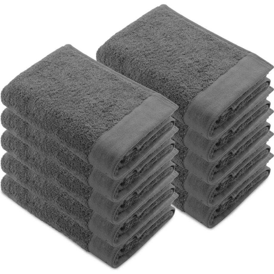 Walra Remade Handdoeken 50x100 - set van 10 - Zware kwaliteit 550 g/m2 - Antraciet Walra Remade Handdoeken 50x100 - set van 10 - Zware kwaliteit 550 g/m2 - Antraciet afbeelding 1