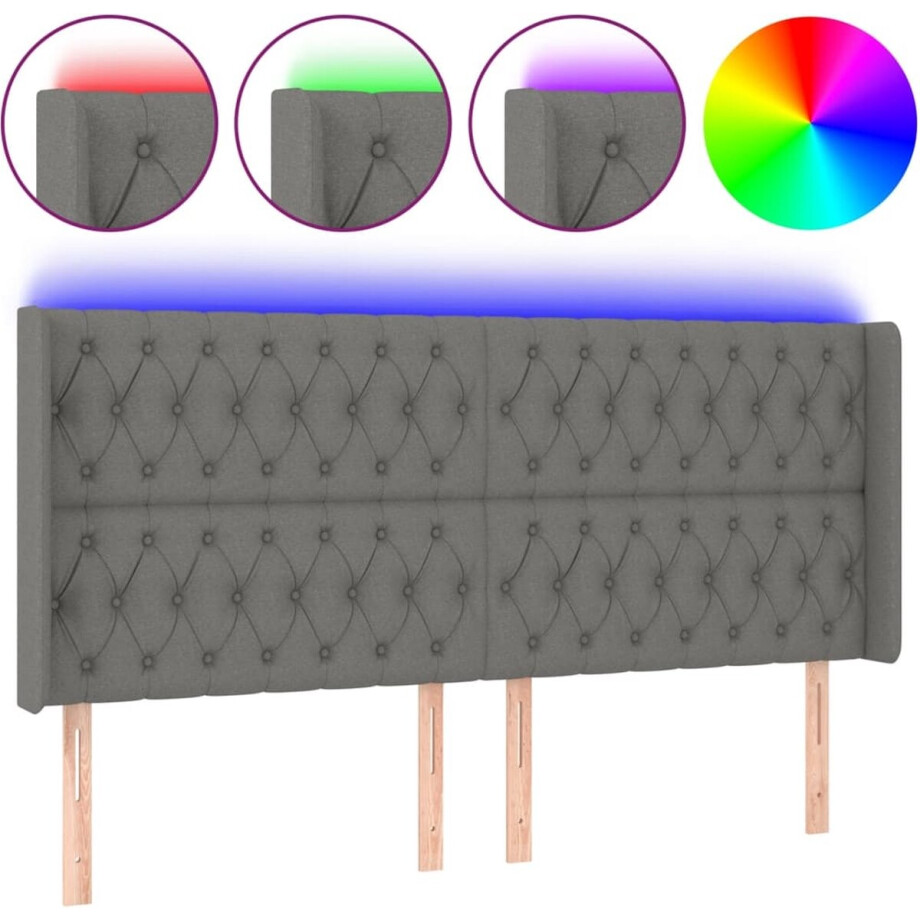 vidaXL - Hoofdbord - LED - 183x16x118/128 - cm - stof - donkergrijs afbeelding 1