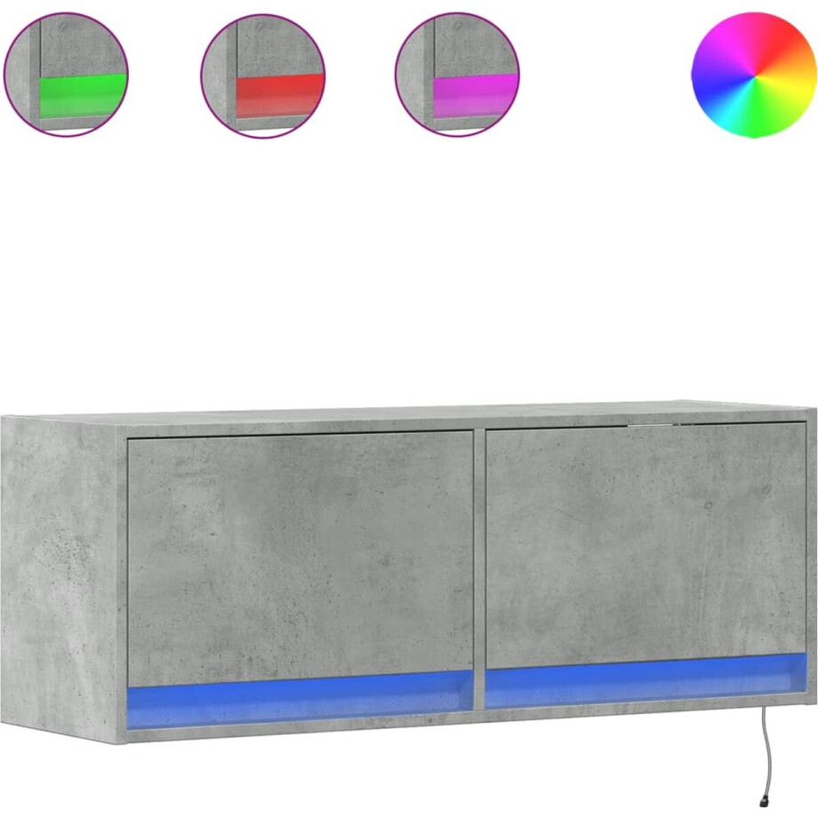 vidaXL - Tv-wandmeubel - met - LED-verlichting - 100x31x35 - cm - betongrijs vidaXL - Tv-wandmeubel - met - LED-verlichting - 100x31x35 - cm - betongrijs afbeelding 1