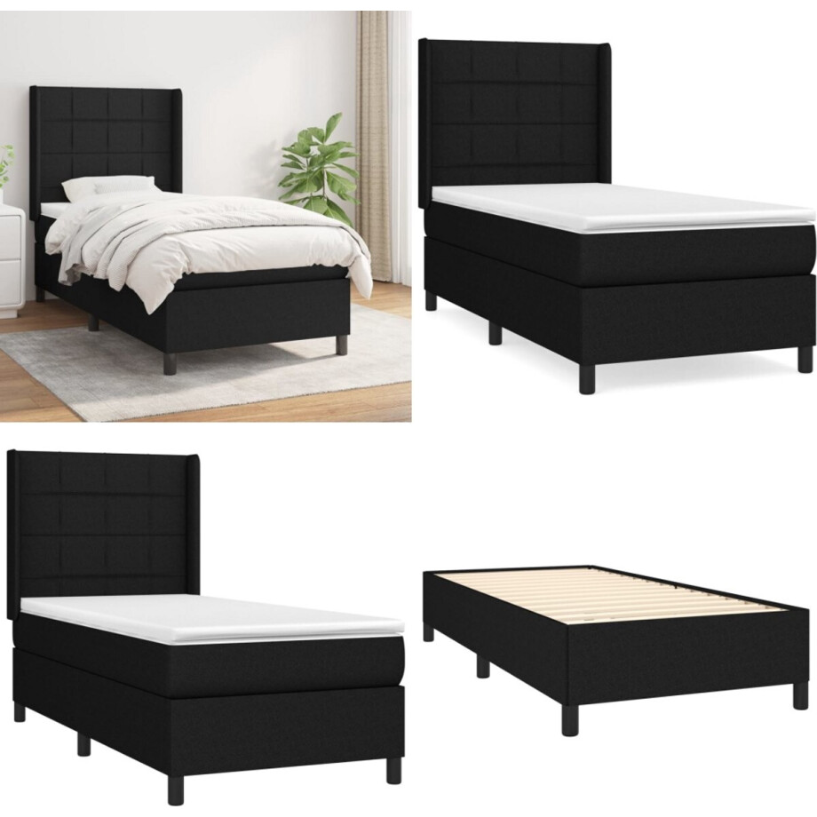 vidaXL Boxspring met matras stof zwart 90x200 cm - Boxspring - Boxsprings - Bed - Slaapmeubel afbeelding 1