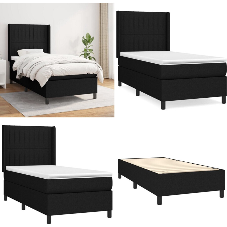 vidaXL Boxspring met matras stof zwart 90x200 cm - Boxspring - Boxsprings - Bed - Slaapmeubel afbeelding 1