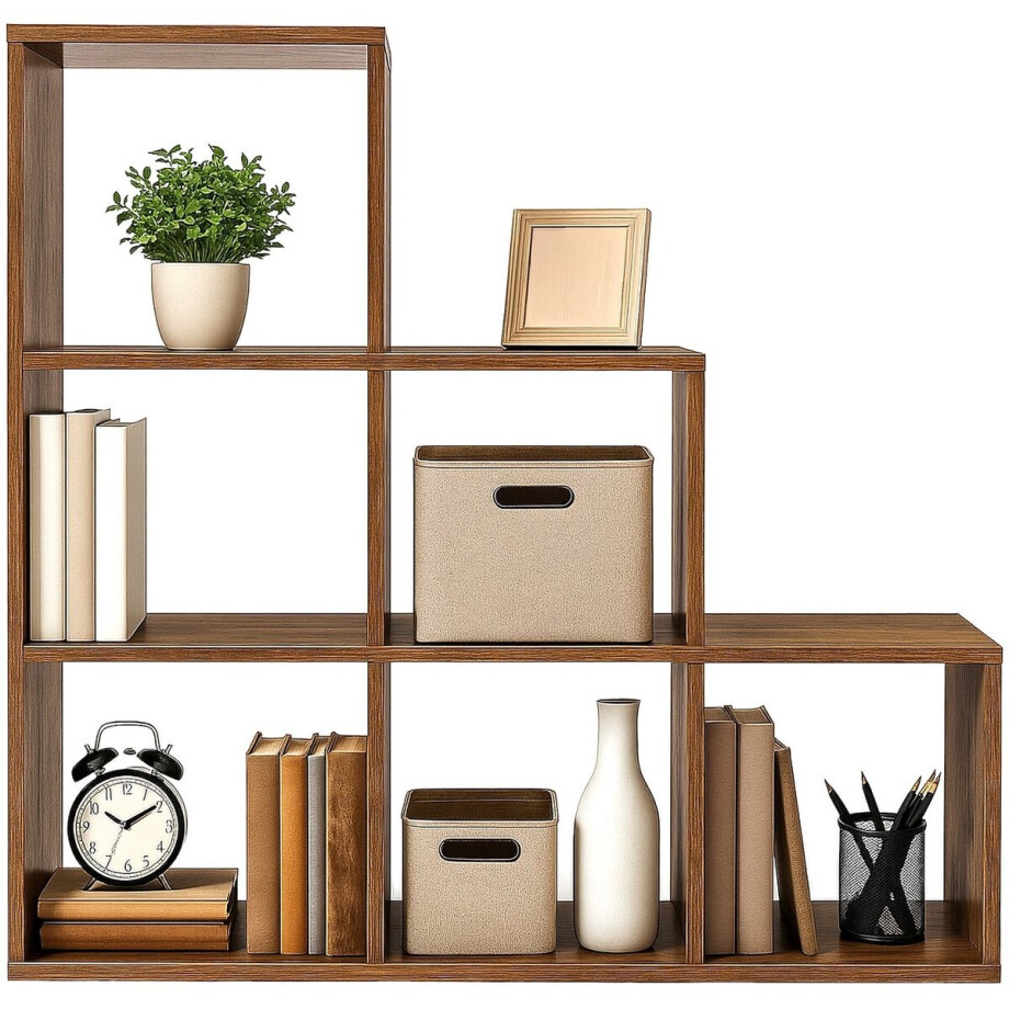 Boekenkast – 6 vakken – 29 x 97,5 x 97,5 cm – Bruin afbeelding 1
