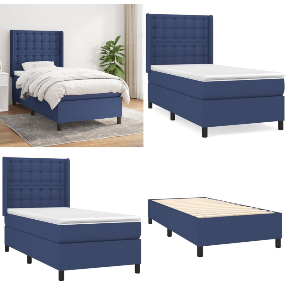 vidaXL Boxspring met matras stof blauw 90x190 cm - Boxspring - Boxsprings - Bed - Slaapmeubel afbeelding 1