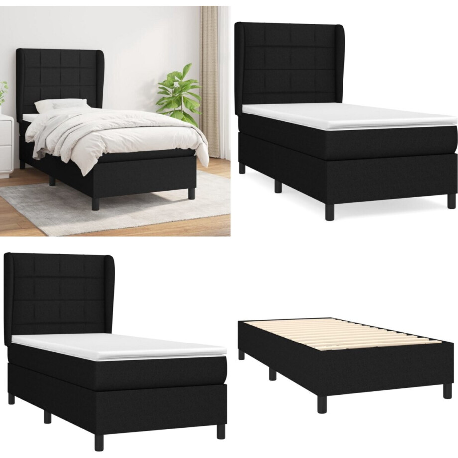 vidaXL Boxspring met matras stof zwart 90x190 cm - Boxspring - Boxsprings - Bed - Slaapmeubel afbeelding 1