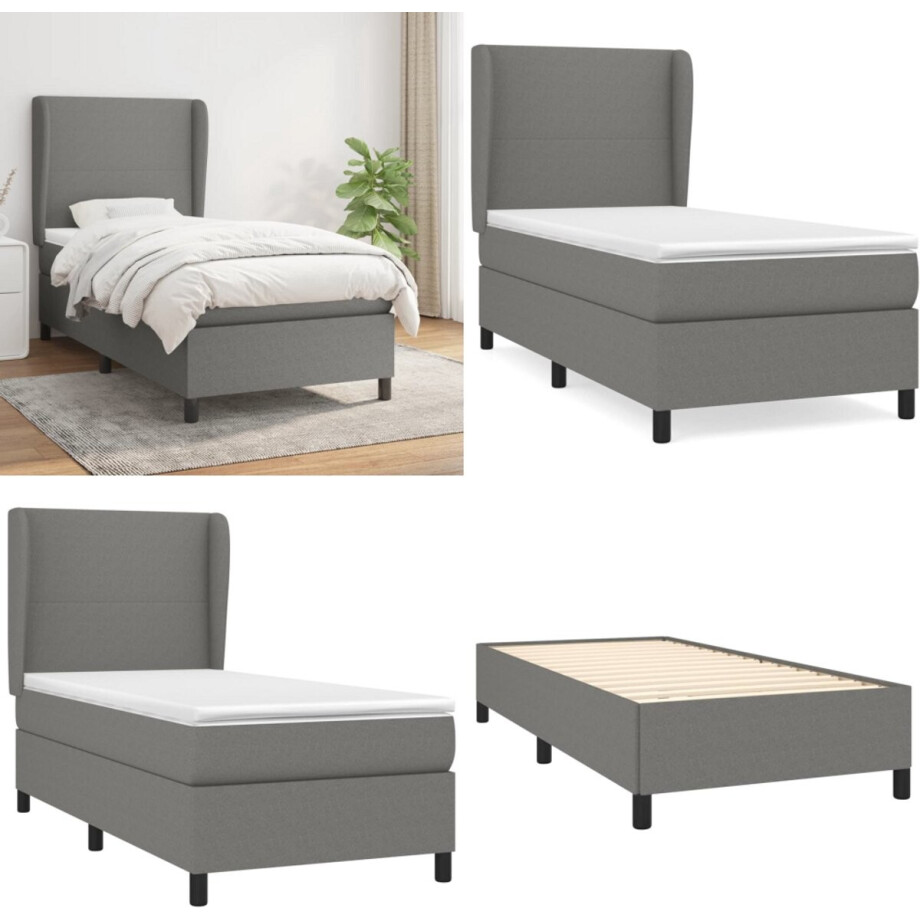 vidaXL Boxspring met matras stof donkergrijs 90x200 cm - Boxspring - Boxsprings - Bed - Slaapmeubel vidaXL Boxspring met matras stof donkergrijs 90x200 cm - Boxspring - Boxsprings - Bed - Slaapmeubel afbeelding 1
