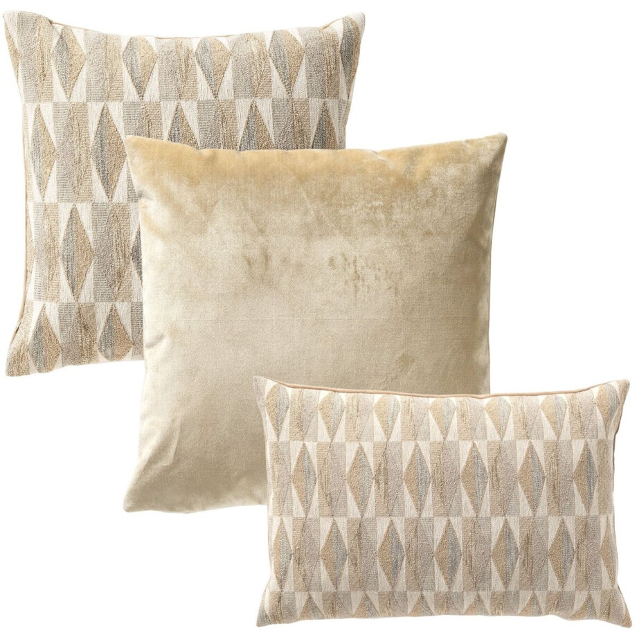 Hoii Kussenset - 3 kussens - beige - champagne - zand – Natural diamond patroon - inclusief gecertificeerde binnenkussens - Luxe duurzame sierkussens voor bank of woonkamer afbeelding 1