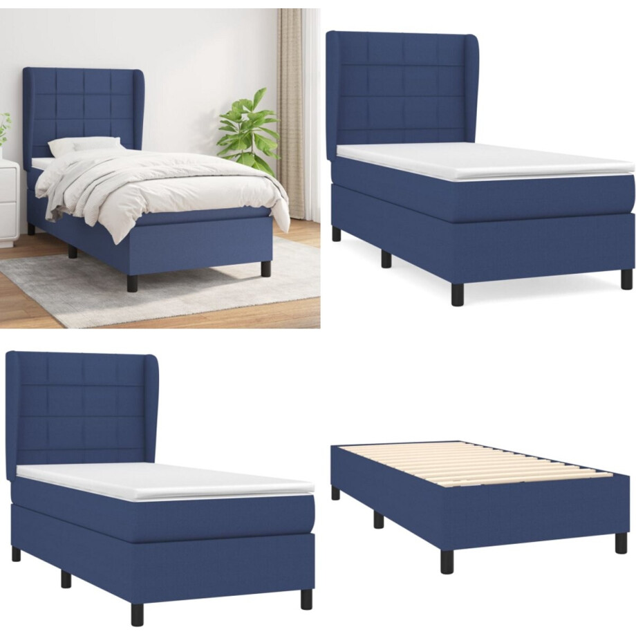 vidaXL Boxspring met matras stof blauw 90x200 cm - Boxspring - Boxsprings - Bed - Slaapmeubel afbeelding 1