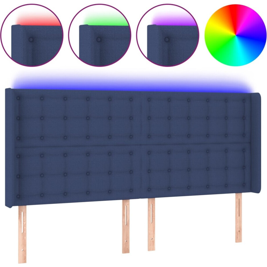 vidaXL - Hoofdbord - LED - 203x16x118/128 - cm - stof - blauw vidaXL - Hoofdbord - LED - 203x16x118/128 - cm - stof - blauw afbeelding 1