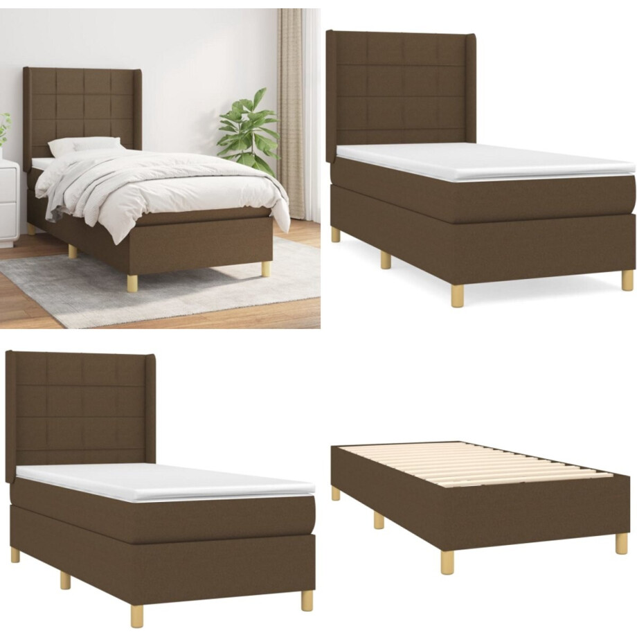 vidaXL Boxspring met matras stof donkerbruin 90x200 cm - Boxspring - Boxsprings - Bed - Slaapmeubel vidaXL Boxspring met matras stof donkerbruin 90x200 cm - Boxspring - Boxsprings - Bed - Slaapmeubel afbeelding 1