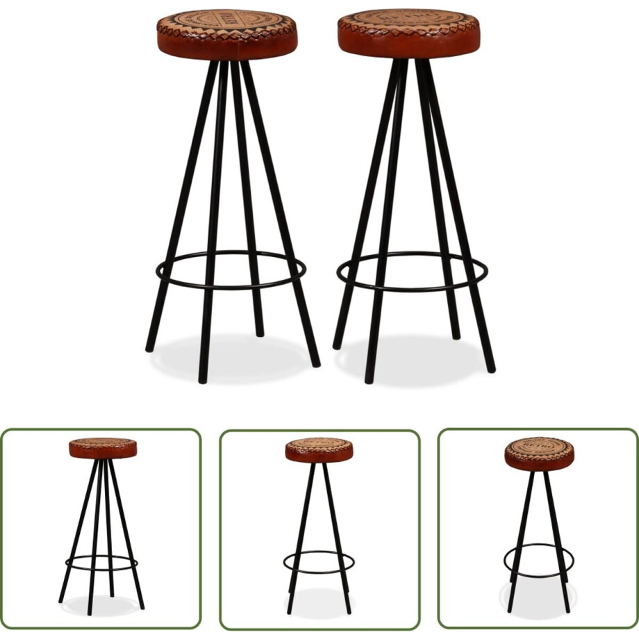 vidaXL Leren Barkrukken - Industriele Barkrukken - Barkrukken 2 st echt leer - Barkrukken Set - Bar Stoelen - Eetkamerstoelen afbeelding 1