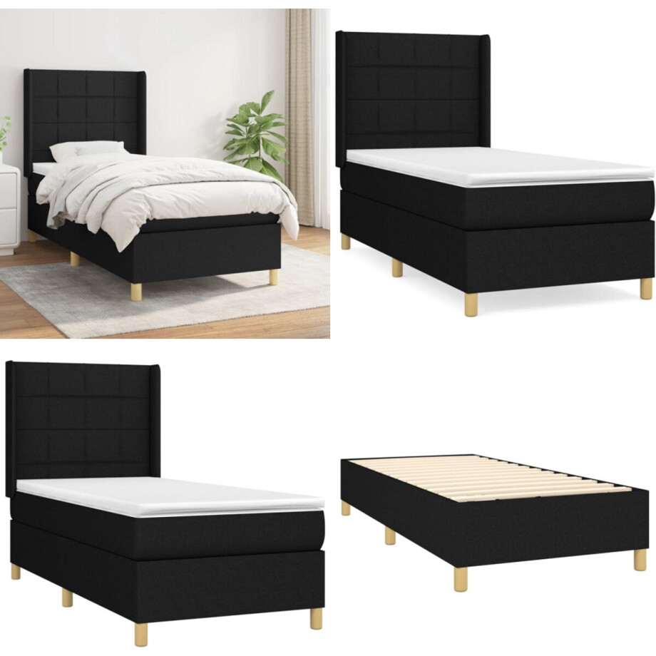 vidaXL - Boxspring - met - matras - stof - zwart - 100x200 - cm afbeelding 1