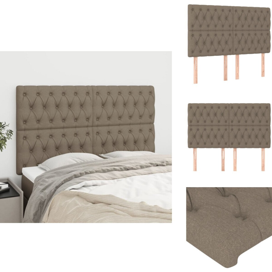 vidaXL Hoofdbord - Hoofdborden - Hoofdeinde - Houten Hoofdbord - Hoofdborden 4 st 72x7x78/88 cm stof taupe afbeelding 1